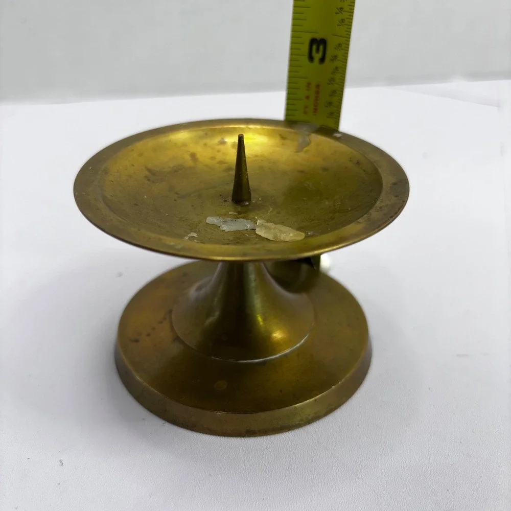 Vintage Brass Pillar‎ Candle Holders Set of 2 Spike Plate Pedestal Made in India